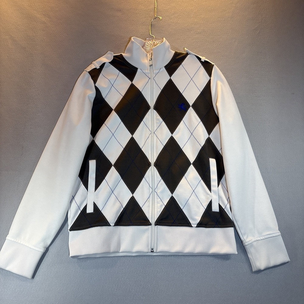 Y2K Express Design Studio Medium, Brown White Argyle Full-Zip‎ Men's Jacket